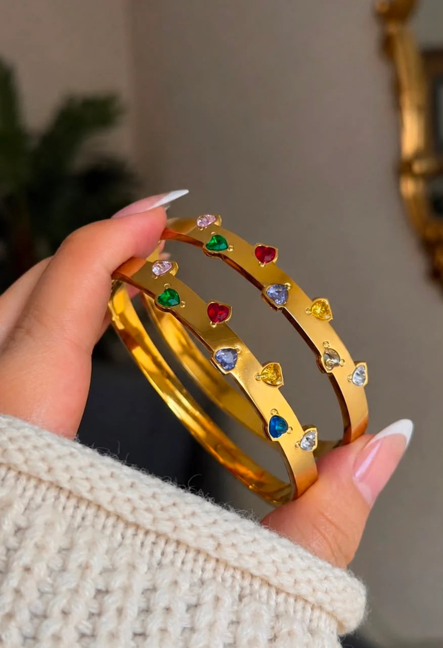 Gold Multicolor Heart Gemstone Bangle