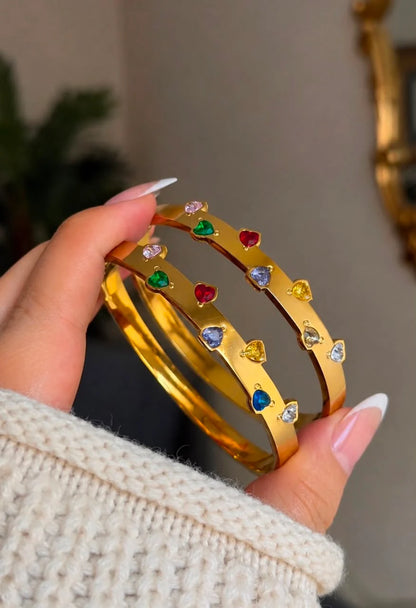 Gold Multicolor Heart Gemstone Bangle