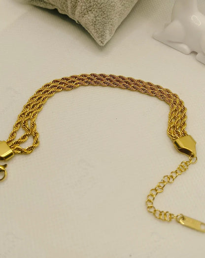 Gold Triple-Strand Rope Chain Bracelet