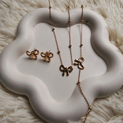 Dainty Ribbon Bow 3-Piece Set – Gold-Plated Stainless Steel