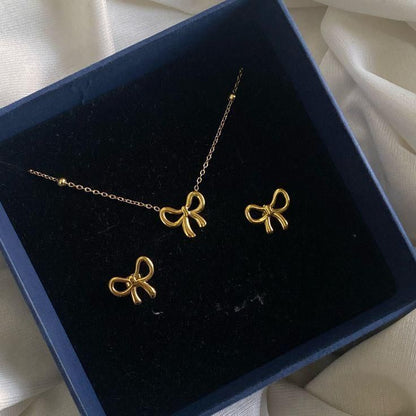 Dainty Ribbon Bow 3-Piece Set – Gold-Plated Stainless Steel
