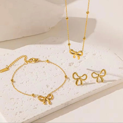 Dainty Ribbon Bow 3-Piece Set – Gold-Plated Stainless Steel