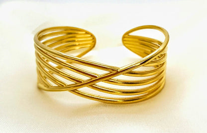 Gold Multi-Layer Criss Cross Cuff Bangle