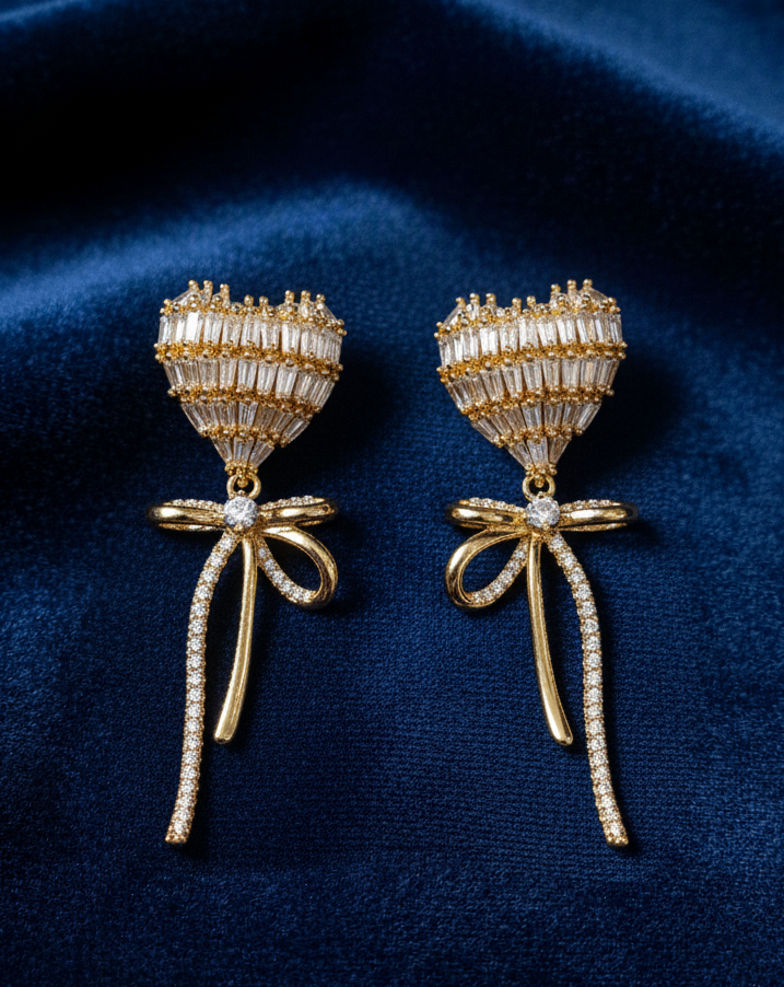 Luxury Cubic Zirconia Baguette Heart Dangle Earrings Export to Sheets