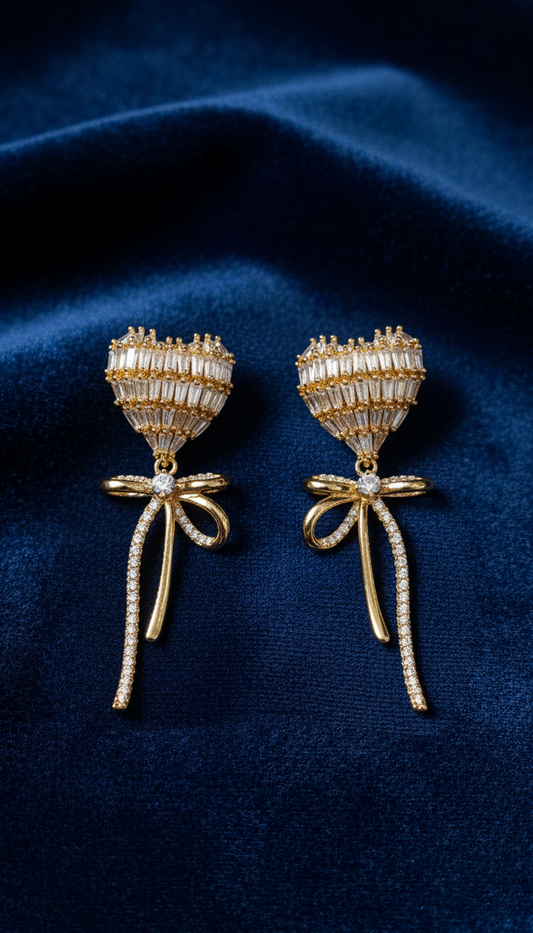 Luxury Cubic Zirconia Baguette Heart Dangle Earrings Export to Sheets