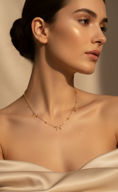 Sweet Bowknot Golden Chain Necklace