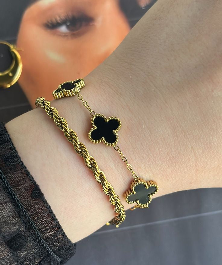 Luxury Gold Clover Charm Bracelet Set
