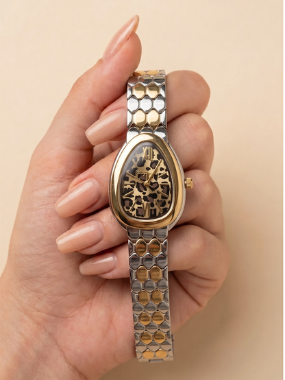 Trendy Leopard Pattern Gold & Silver Women’s Watch