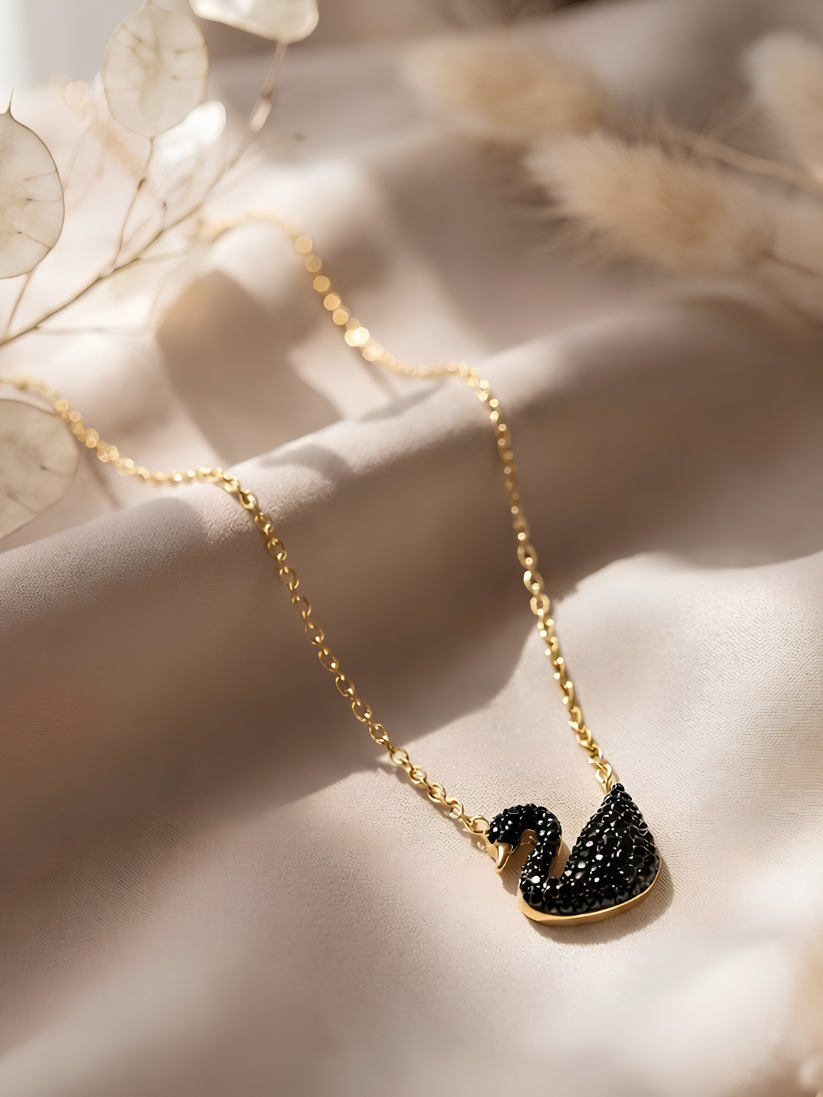 Rose Gold Black Swan Necklace