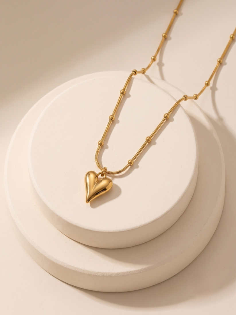 Dainty Gold Puffy Heart Pendant Necklace