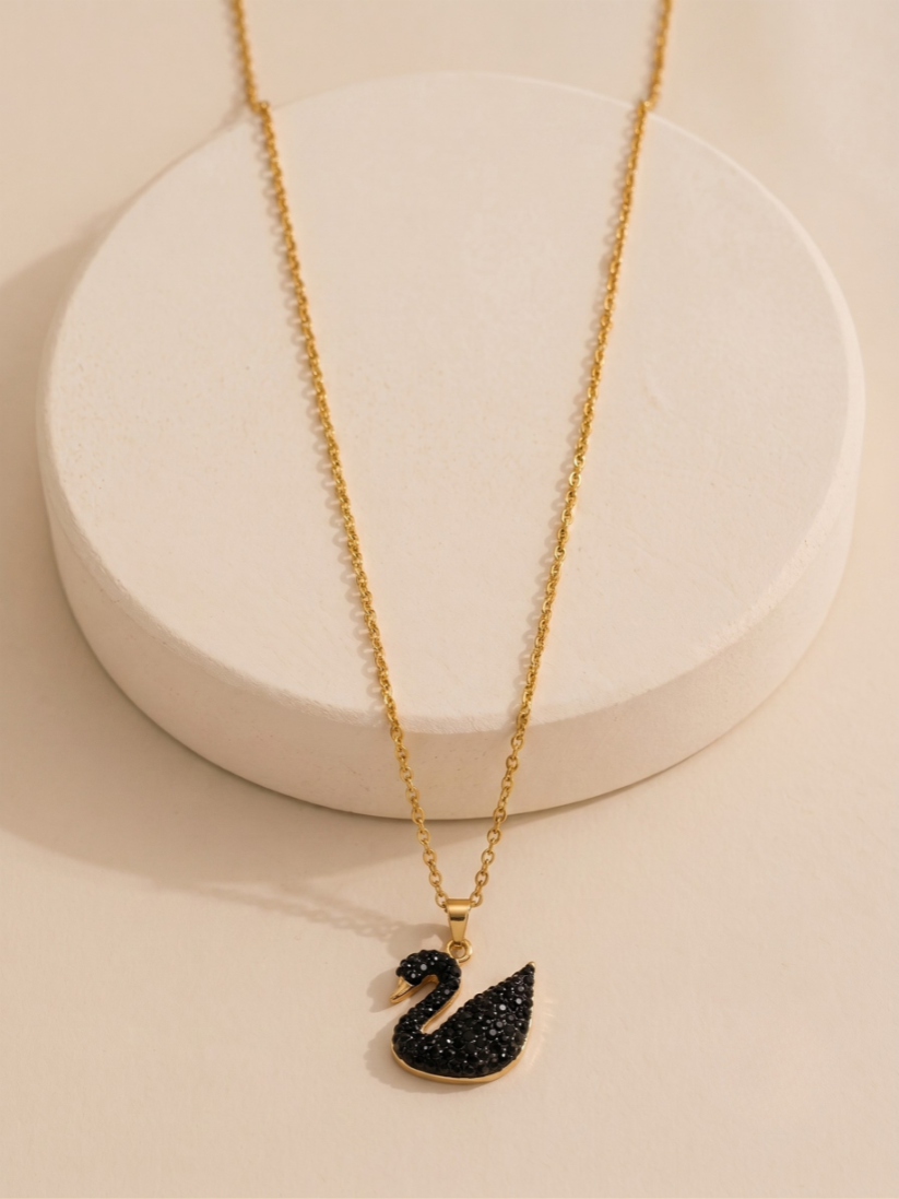 Rose Gold Black Swan Necklace