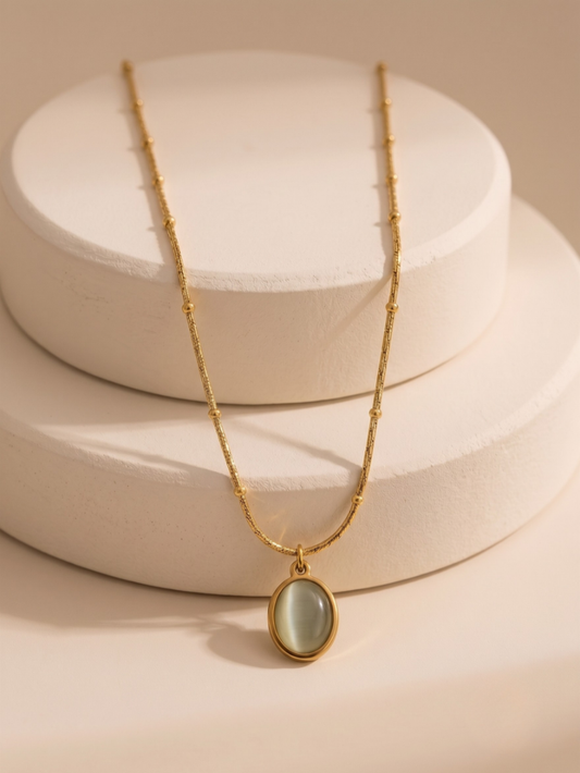 Minimalist Oval Cat’s Eye Pendant Necklace