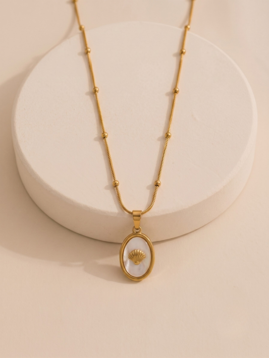 Golden Shell Oval Medallion Pendant Necklace