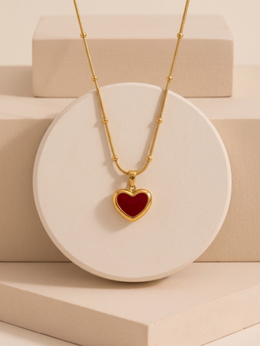 Gold-Plated Red Enamel Heart Necklace