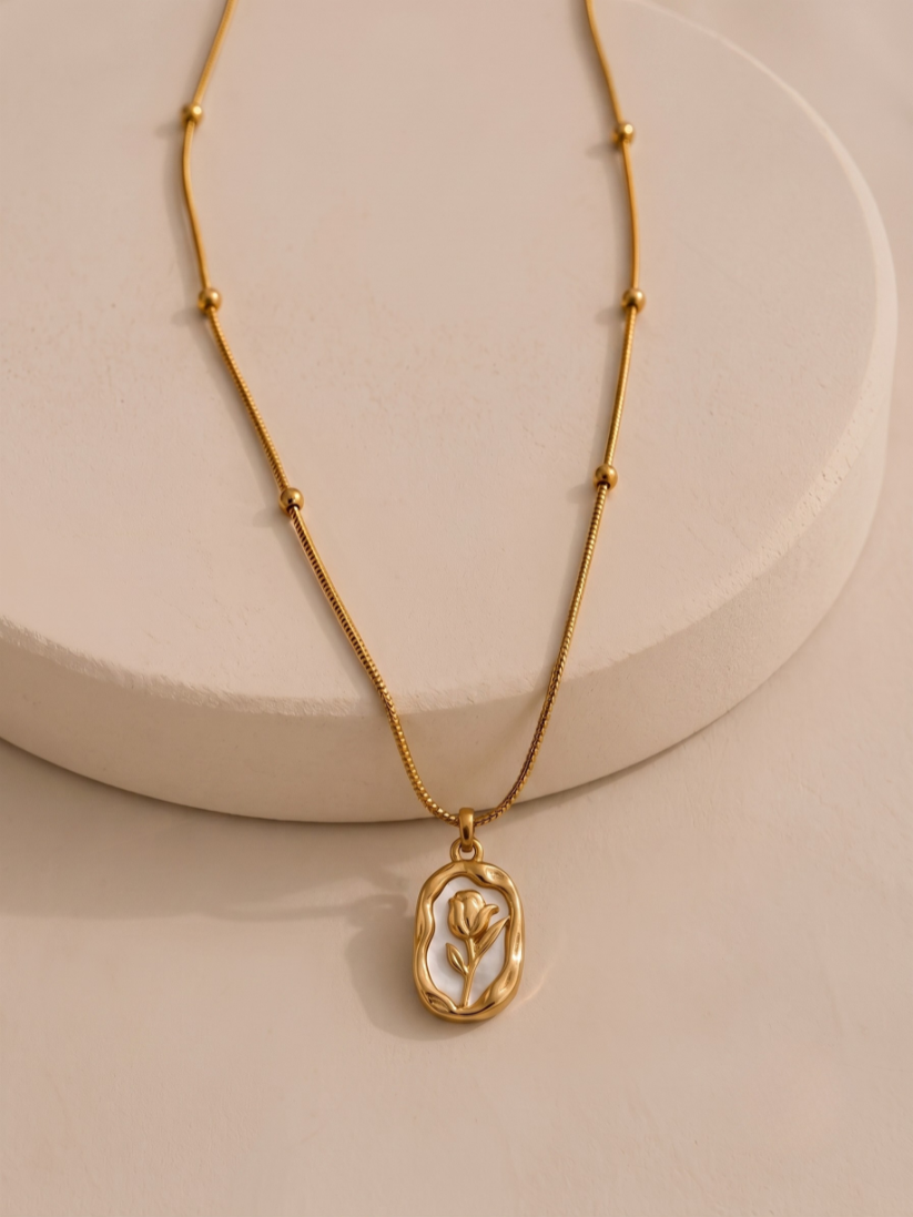 Vintage Gold Tulip Medallion Necklace