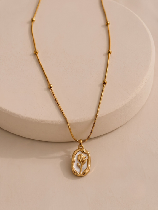 Vintage Gold Tulip Medallion Necklace