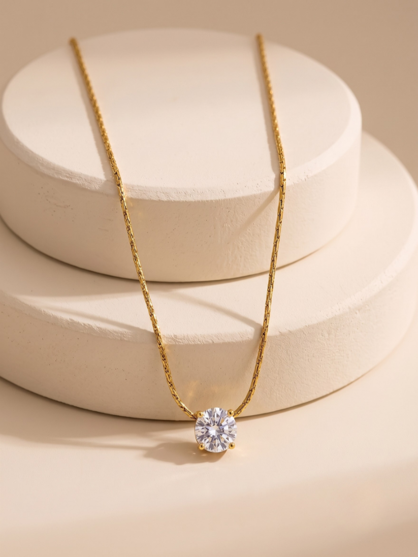 Gold Solitaire Crystal Necklace
