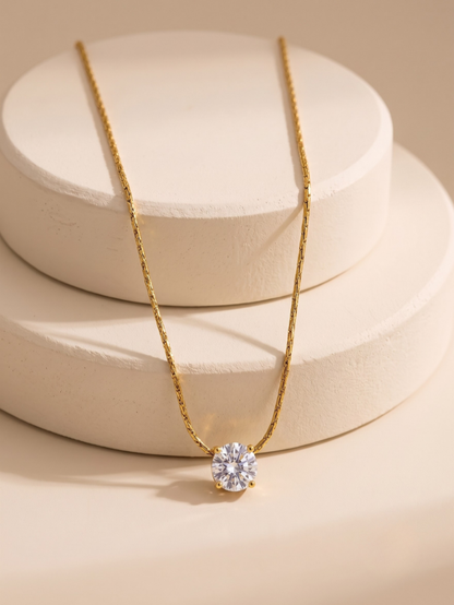 Gold Solitaire Crystal Necklace
