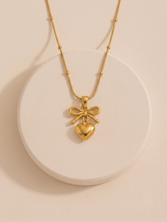Gold Heart and Bow Necklace