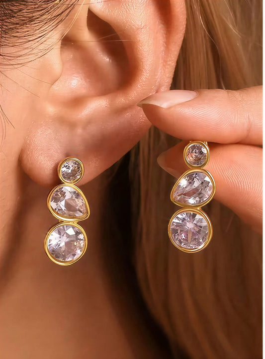 Triple-Drop Geometric Crystal Earrings