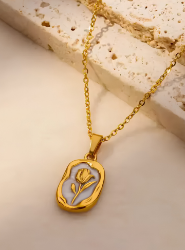 Vintage Gold Tulip Medallion Necklace