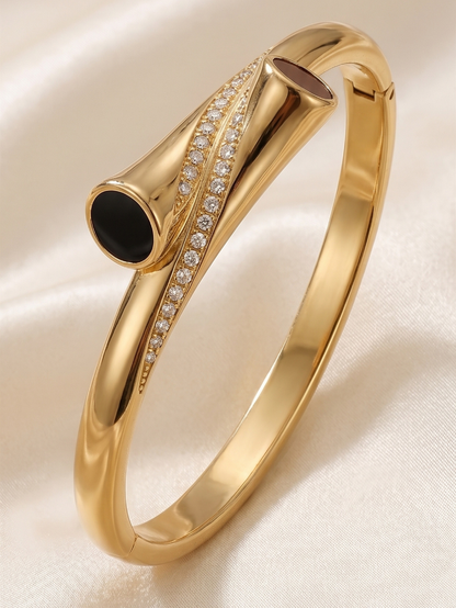 Gold Black Enamel Crystal Accent Bangle