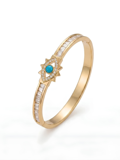 Gold Turquoise Evil Eye Crystal Bangle