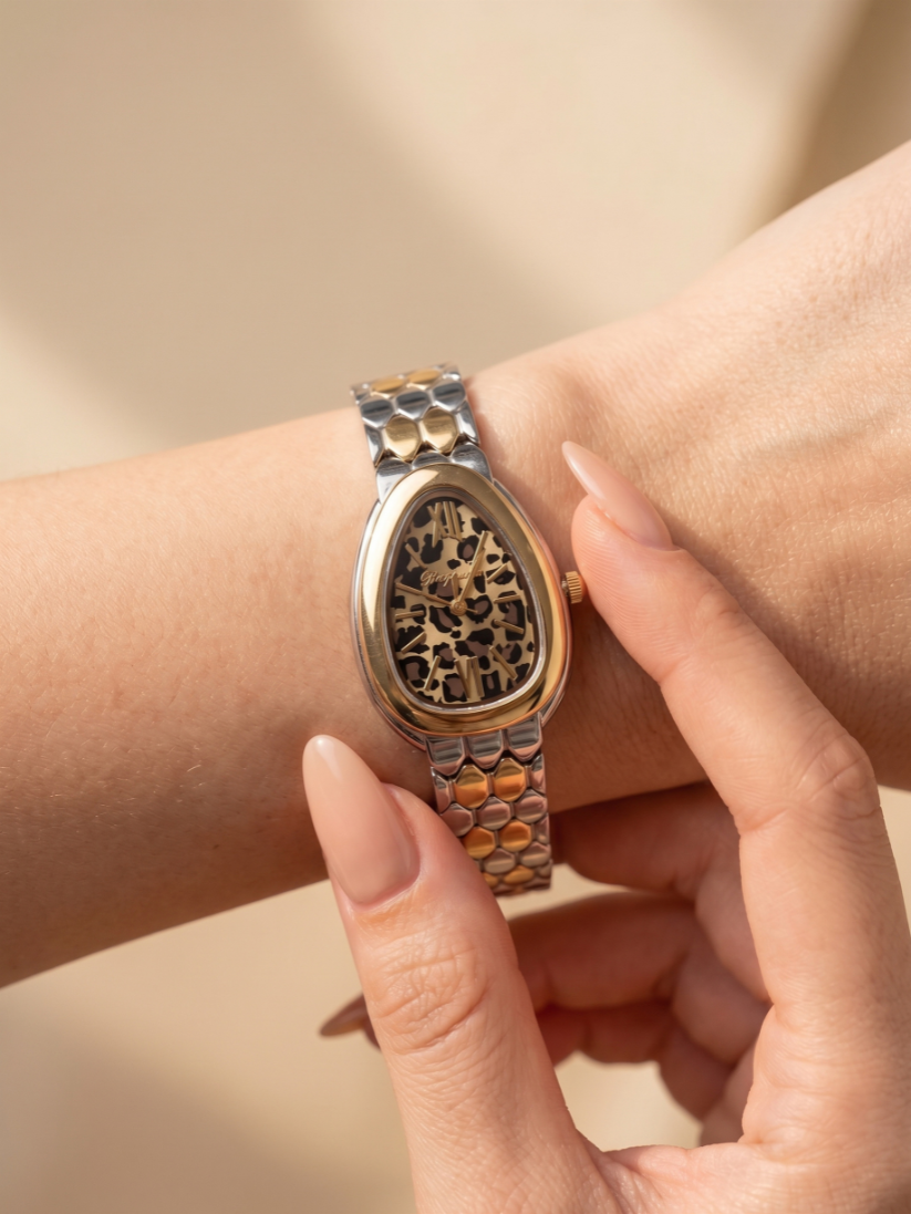 Trendy Leopard Pattern Gold & Silver Women’s Watch