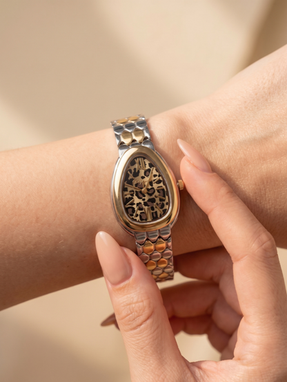 Trendy Leopard Pattern Gold & Silver Women’s Watch