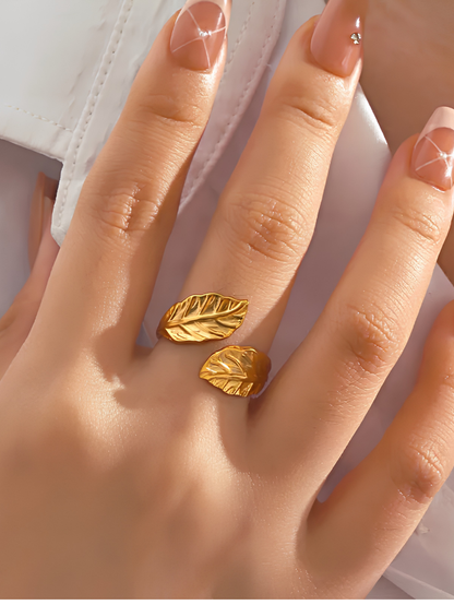 Gold Leaf Adjustable Ring for Women – Elegant Statement Ring