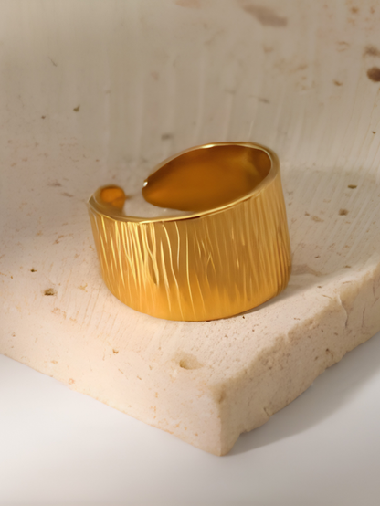 Gold Textured Open Cuff Ring for Women – Adjustable Statement Ring