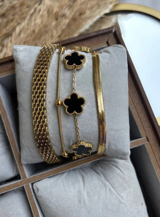 Golden Clover Charm Bracelet Stack