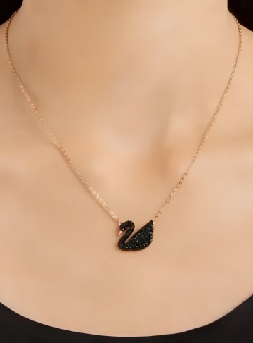 Rose Gold Black Swan Necklace