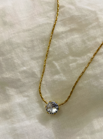 Gold Solitaire Crystal Necklace