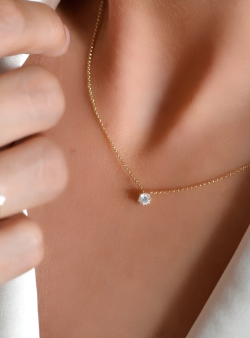 Gold Solitaire Crystal Necklace