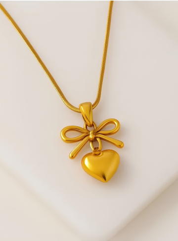 Gold Heart and Bow Necklace