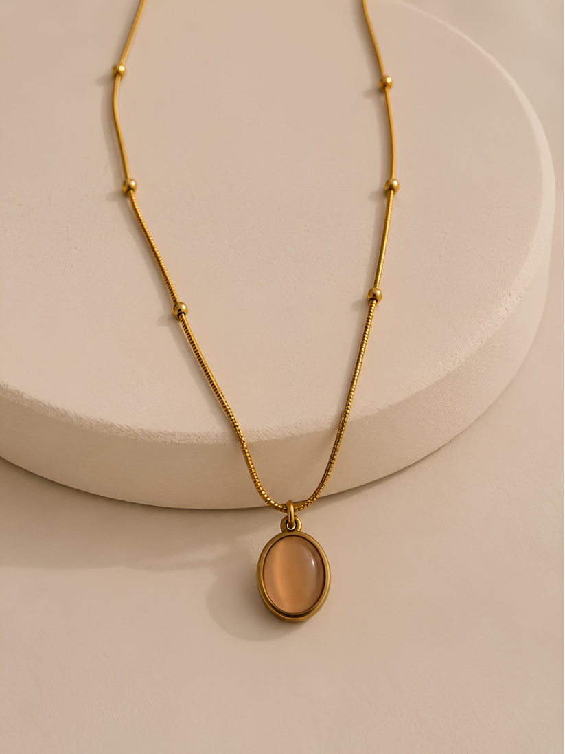 Vintage Oval Peach Cabochon Pendant Necklace