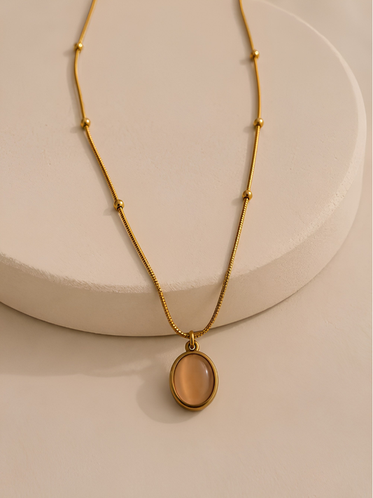Vintage Oval Peach Cabochon Pendant Necklace