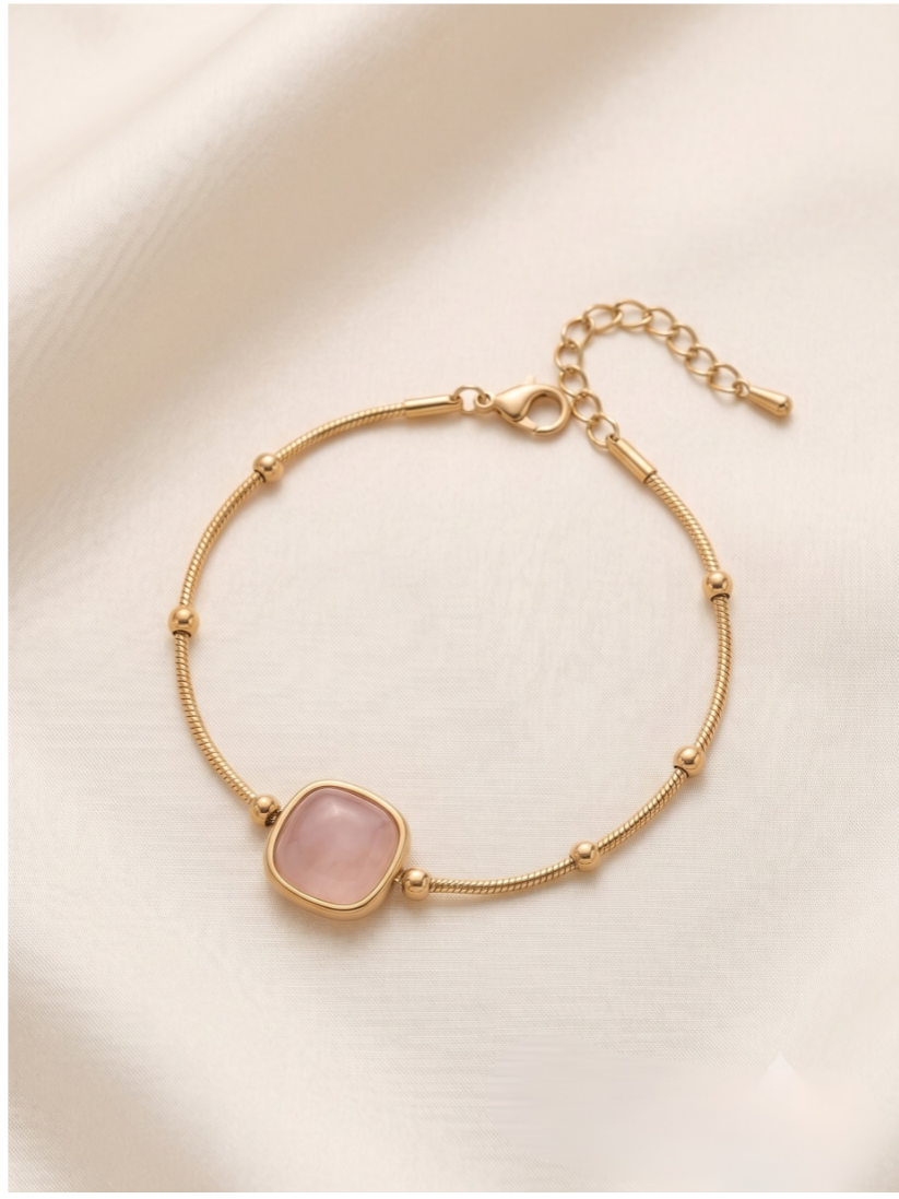 Cushion Pink Quartz Satellite Chain Bracelet