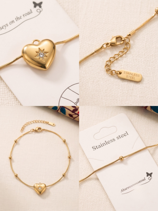 Celestial North Star Heart Stainless Steel Bracelet