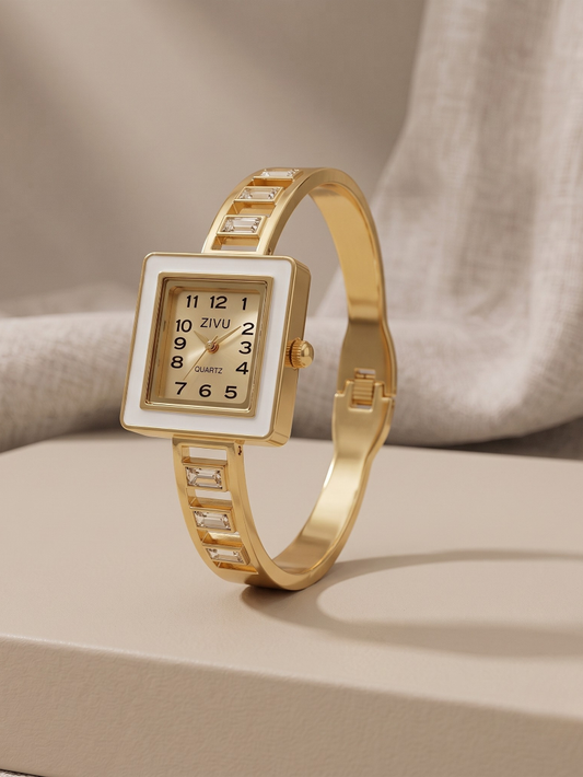 Real Quartz Movement Square Gold Bracelet Watch