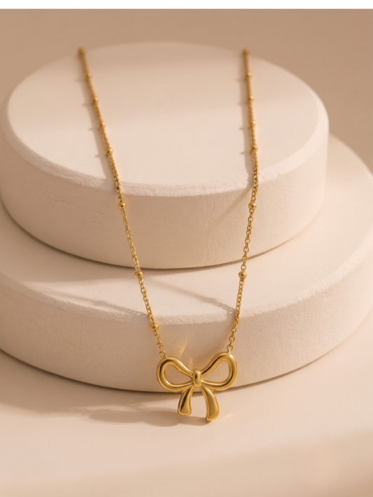 The Golden Ribbon Bow Pendant Necklace