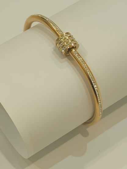 Sparkling Gold Cylinder-Charm Pave Bangle