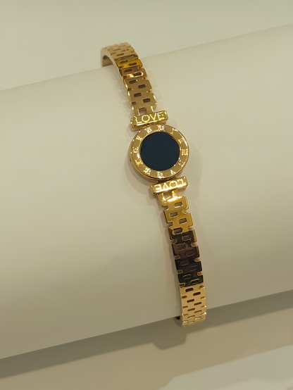 Gold Roman Numeral & Black Disc Watch-Link Bangle
