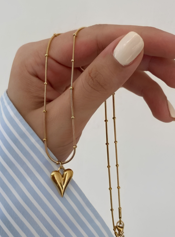 Dainty Gold Puffy Heart Pendant Necklace