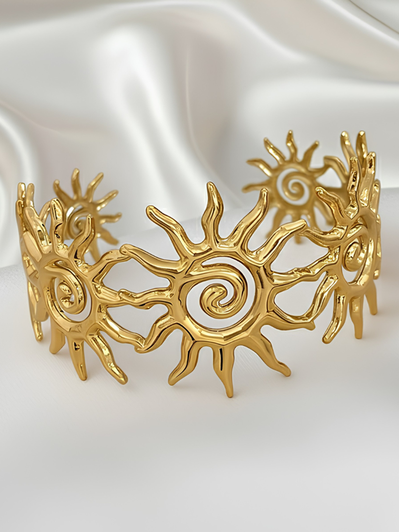 Golden Sunburst Spiral Cuff Bracelet