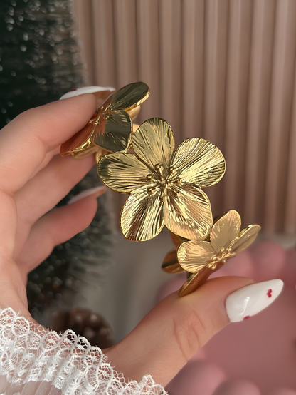 Gold Textured Floral Cuff Bracelet