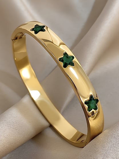 Gold Green Gemstone Star Bangle