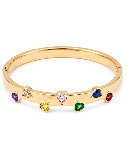 Gold Multicolor Heart Gemstone Bangle