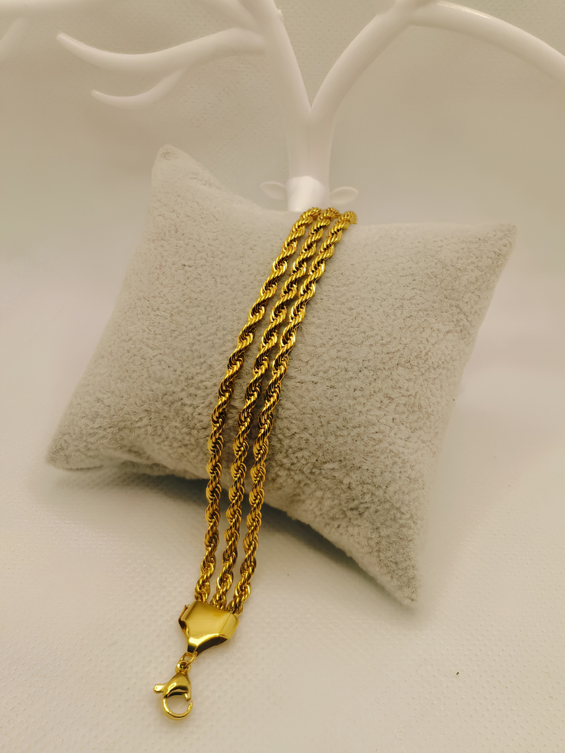Gold Triple-Strand Rope Chain Bracelet